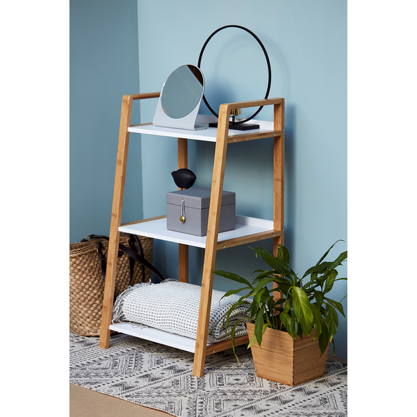 Regal Finja I - Bambus teilmassiv - Weiß / Bambus - Höhe: 76 cm
