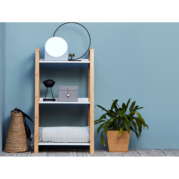 Regal Finja I - Bambus teilmassiv - Weiß / Bambus - Höhe: 76 cm