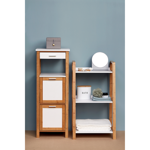 Regal Finja I - Bambus teilmassiv - Weiß / Bambus - Höhe: 76 cm