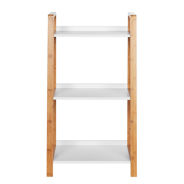 Regal Finja I - Bambus teilmassiv - Weiß / Bambus - Höhe: 76 cm