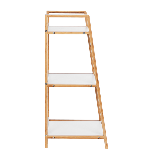 Regal Finja I - Bambus teilmassiv - Weiß / Bambus - Höhe: 76 cm