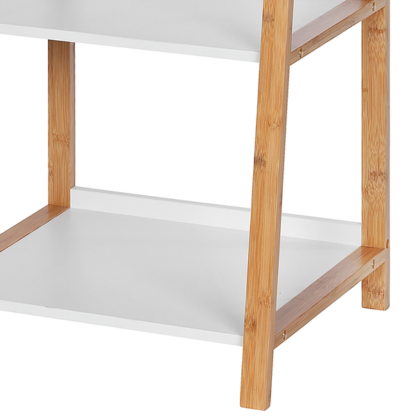 Regal Finja I - Bambus teilmassiv - Weiß / Bambus - Höhe: 76 cm