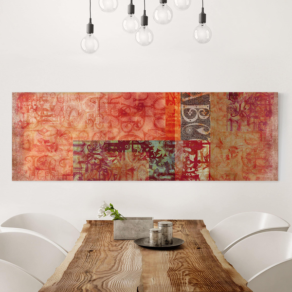 Bild Schriftmuster - Leinwand /  Massivholz Fichte - Mehrfarbig - 90 x 30 cm
