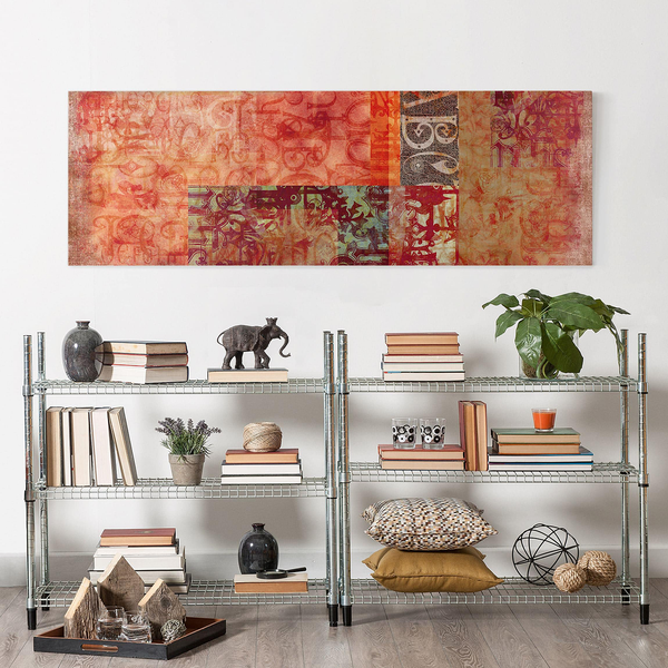 Bild Schriftmuster - Leinwand /  Massivholz Fichte - Mehrfarbig - 90 x 30 cm