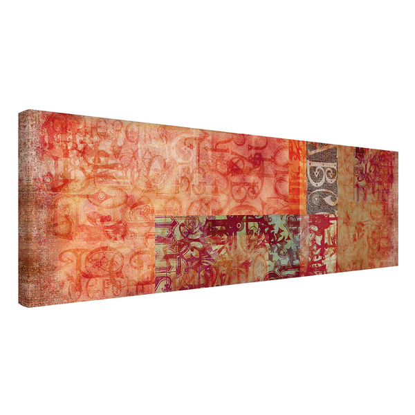 Bild Schriftmuster - Leinwand /  Massivholz Fichte - Mehrfarbig - 90 x 30 cm