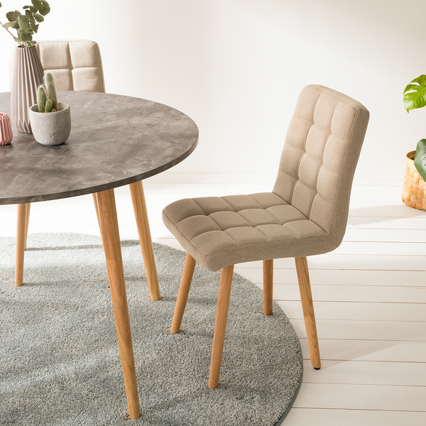 Polsterstuhl Doskie II - Leinen / Eiche massiv - Beige - 2er Set