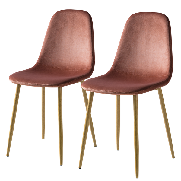 Polsterstuhl Iskmo VIII - Samt / Metall - Eiche Dekor - Rosa - 2er Set