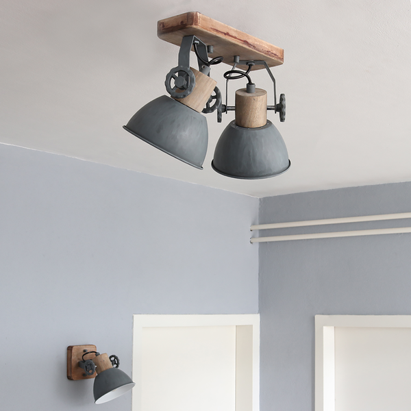 Deckenleuchte Mexlite VI - Stahl / Kiefer - 2-flammig - Grau - Flammenanzahl: 2