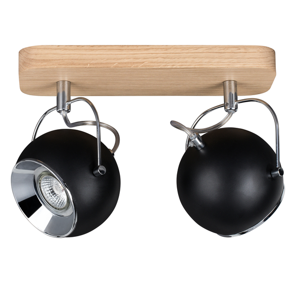 LED-Deckenleuchte Ball - Stahl / Eiche massiv - Schwarz - Flammenanzahl: 2