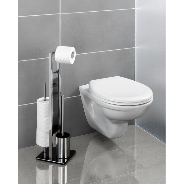 WC-Garnitur Rivalta - Edelstahl rostfrei / Glas - Silber / Schwarz - Silber / Schwarz