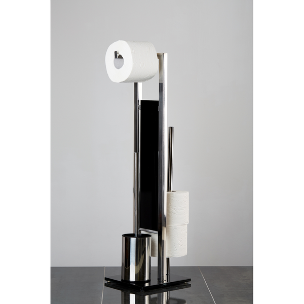 WC-Garnitur Rivalta - Edelstahl rostfrei / Glas - Silber / Schwarz - Silber / Schwarz