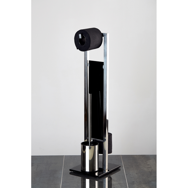 WC-Garnitur Rivalta - Edelstahl rostfrei / Glas - Silber / Schwarz - Silber / Schwarz