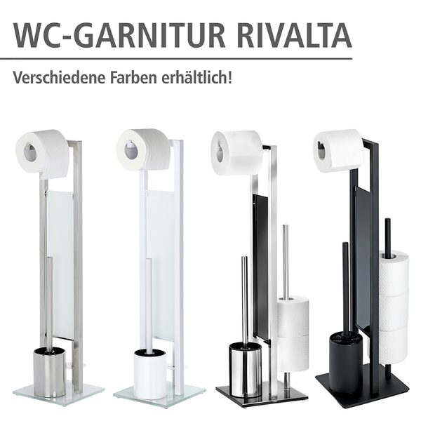 WC-Garnitur Rivalta - Edelstahl rostfrei / Glas - Silber / Schwarz - Silber / Schwarz