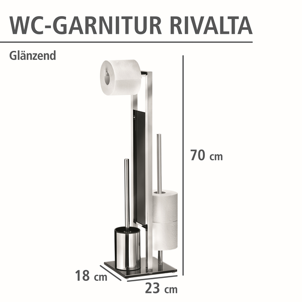 WC-Garnitur Rivalta - Edelstahl rostfrei / Glas - Silber / Schwarz - Silber / Schwarz