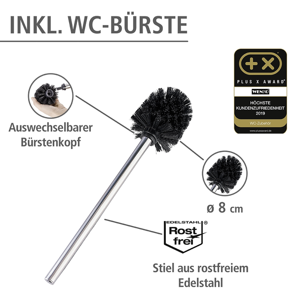 WC-Garnitur Rivalta - Edelstahl rostfrei / Glas - Silber / Schwarz - Silber / Schwarz