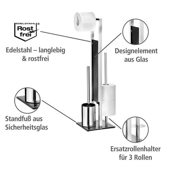 WC-Garnitur Rivalta - Edelstahl rostfrei / Glas - Silber / Schwarz - Silber / Schwarz