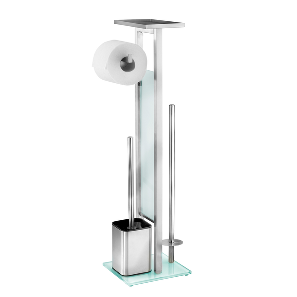 WC-Garnitur Debar - Edelstahl rostfrei / Glas - Weiß / satiniert