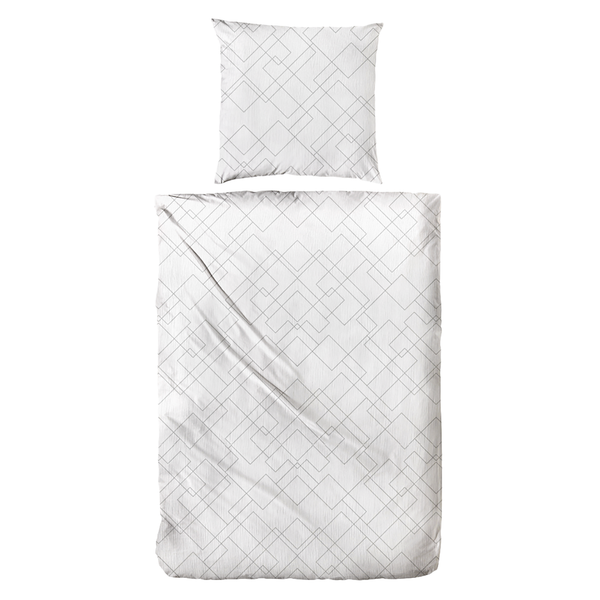 Bio-Crepe-Bettwäsche Bio Metric - Baumwollstoff - Weiß / Grau - 135 x 200 cm + Kissen 80 x 80 cm