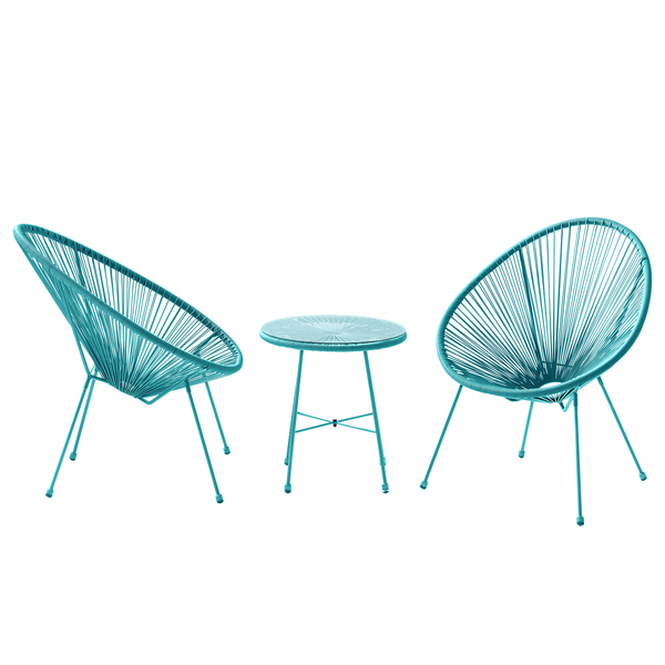 Sitzgruppe Copacabana 3-teilig - Stahl / Polyrattan - Türkis