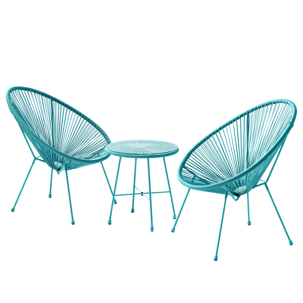 Sitzgruppe Copacabana 3-teilig - Stahl / Polyrattan - Türkis