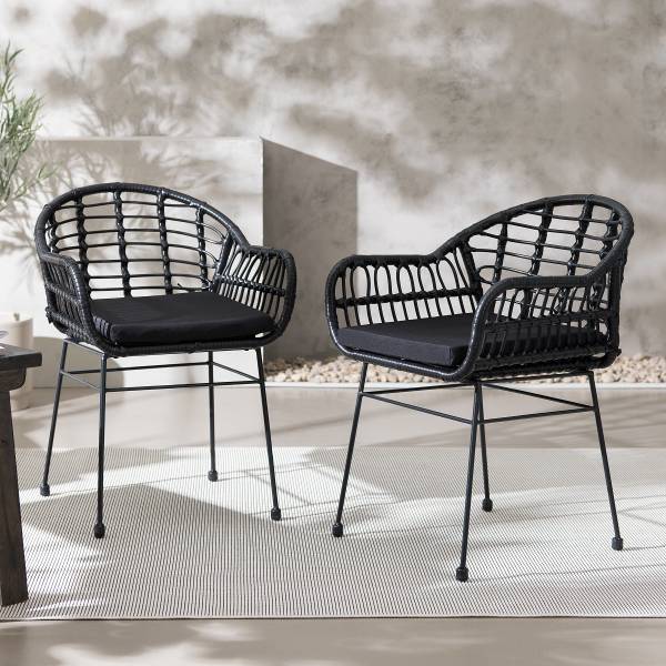 Gartenstuhl KALO 2er-Set - Polyrattan / Stahl - Schwarz