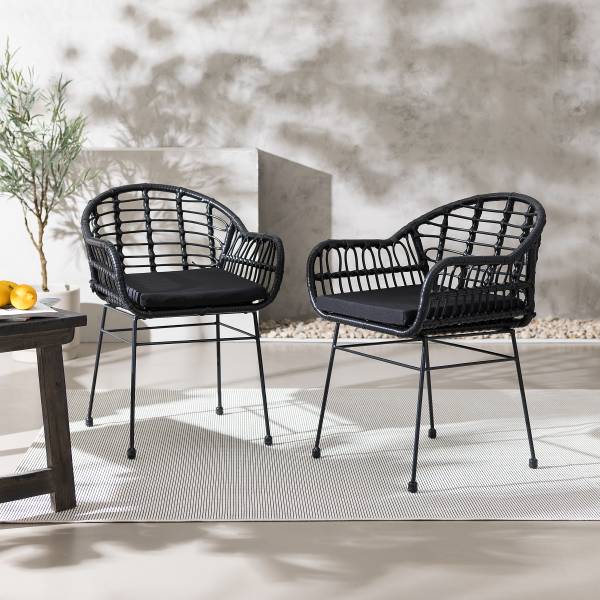 Gartenstuhl KALO 2er-Set - Polyrattan / Stahl - Schwarz