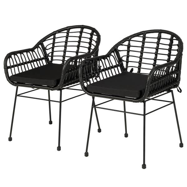 Gartenstuhl KALO 2er-Set - Polyrattan / Stahl - Schwarz