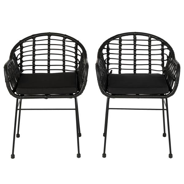 Gartenstuhl KALO 2er-Set - Polyrattan / Stahl - Schwarz