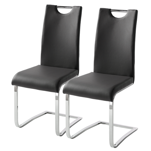 Freischwinger Nevia I - Kunstleder / Metall - Chrom - Kunstleder Aleli: Schwarz - 2er Set