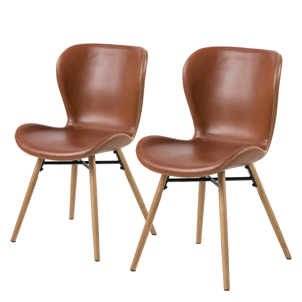 Polsterstuhl LIVARAS - Kunstleder Reena: Cognac - Eiche Natur - 2er Set