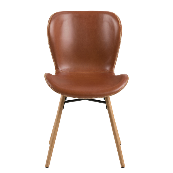 Polsterstuhl LIVARAS - Kunstleder Reena: Cognac - Eiche Natur - 2er Set