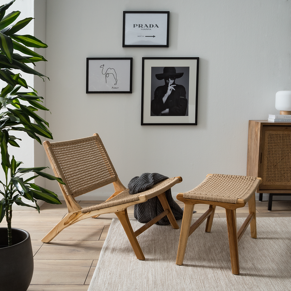 Hocker SULINA - Papiergeflecht / Teakholz massiv - Natur / Teak