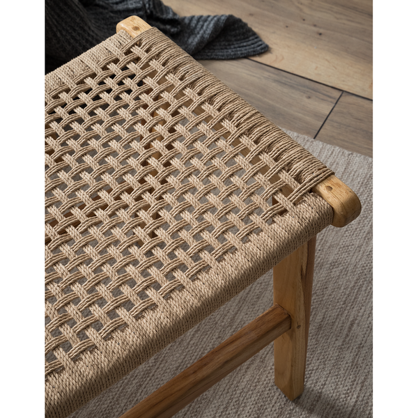 Hocker SULINA - Papiergeflecht / Teakholz massiv - Natur / Teak