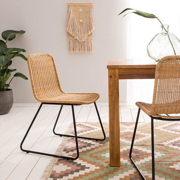 Esszimmerstuhl Vuna (2er-Set) - Rattan / Metall - Rattan Natur / Schwarz