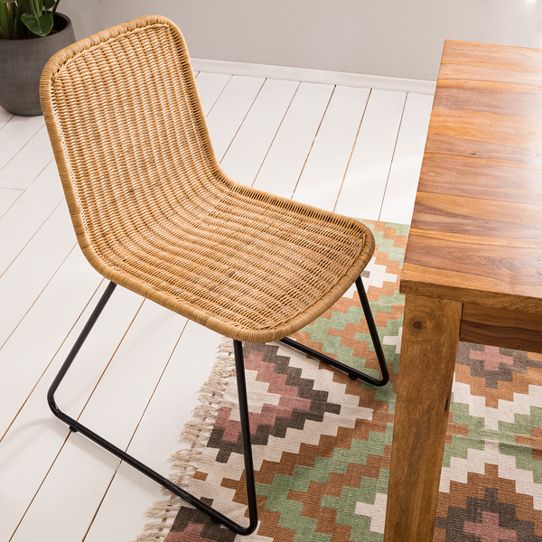 Esszimmerstuhl Vuna (2er-Set) - Rattan / Metall - Rattan Natur / Schwarz
