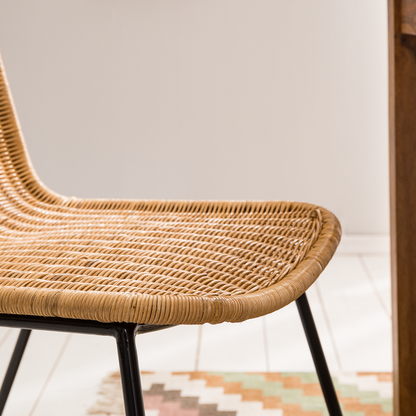 Esszimmerstuhl Vuna (2er-Set) - Rattan / Metall - Rattan Natur / Schwarz