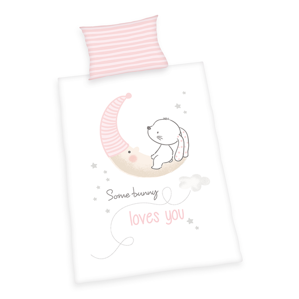 Bettwäsche Little Bunny - Baumwollstoff - Weiß / Rosa