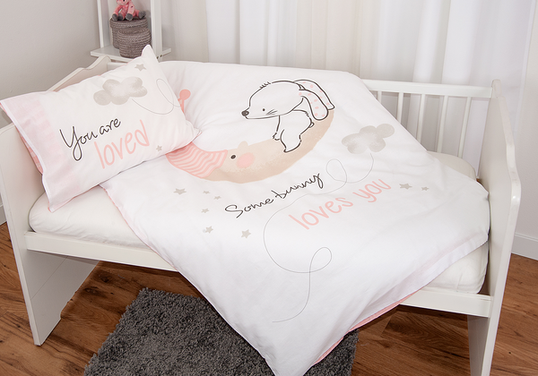 Bettwäsche Little Bunny - Baumwollstoff - Weiß / Rosa