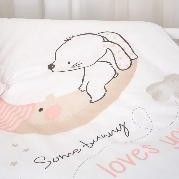 Bettwäsche Little Bunny - Baumwollstoff - Weiß / Rosa