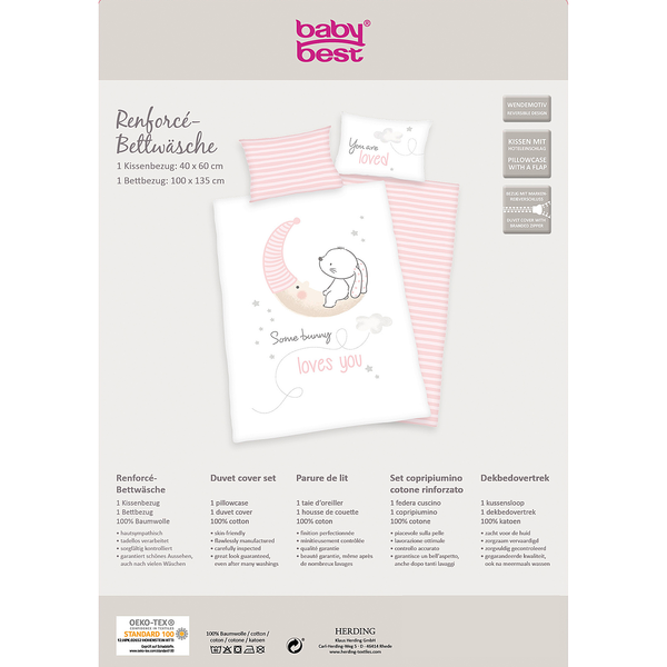 Bettwäsche Little Bunny - Baumwollstoff - Weiß / Rosa