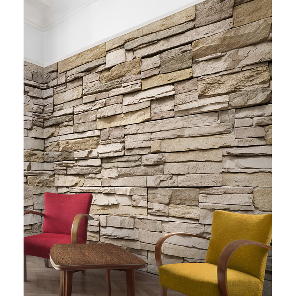 Vliestapete Asian Stonewall - Vliespapier - Braun - 432 x 290 cm