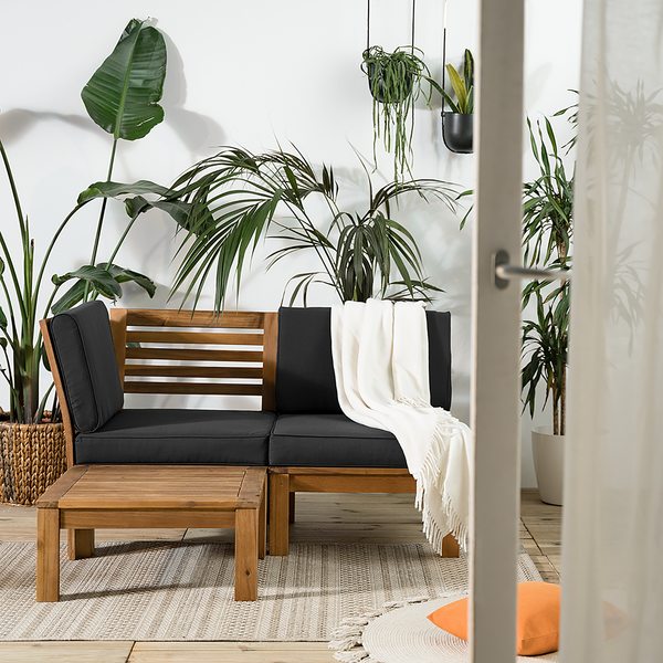 Loungesessel LEXI - Webstoff / Akazie massiv - Anthrazit