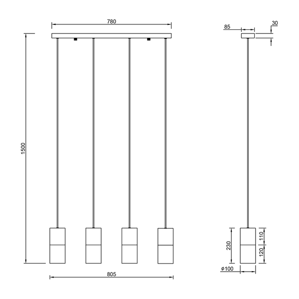 Pendelleuchte Robin II - Klarglas  / Aluminium - 4-flammig