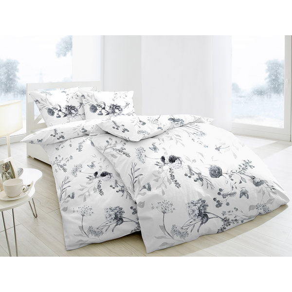 Bettwäsche Breese - Baumwollstoff - Weiß - 155 x 220 cm + Kissen 80 x 80 cm