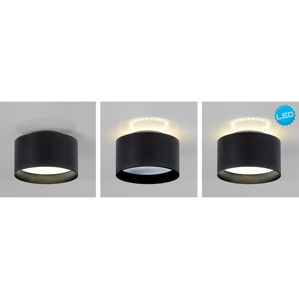 LED-Deckenleuchte Trios - Mischgewebe / Aluminium - 2-flammig - Schwarz - Durchmesser: 14 cm