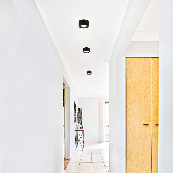LED-Deckenleuchte Trios - Mischgewebe / Aluminium - 2-flammig - Schwarz - Durchmesser: 14 cm