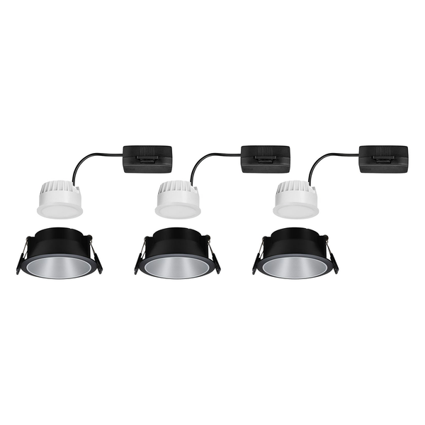 Einbauleuchte Cole Coin - Aluminium / Kunststoff - Schwarz / Silber - 3er Set