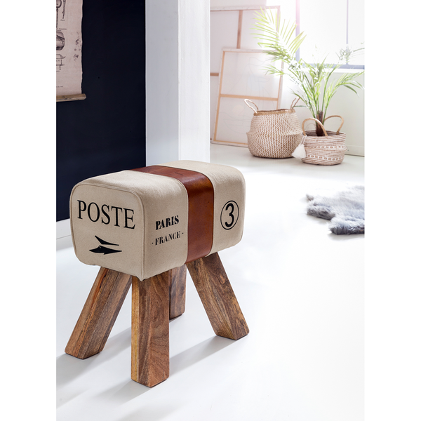 Garderobenbank Peabody II - Webstoff / Echtleder - Beige / Cognac