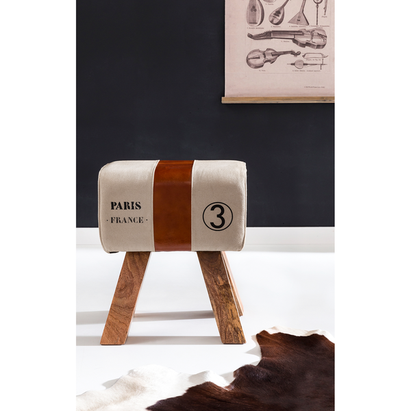 Garderobenbank Peabody II - Webstoff / Echtleder - Beige / Cognac