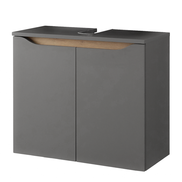Waschbeckenunterschrank Tiberio I - Quarzgrau Matt / Eiche Riviera Dekor - Matt Grau